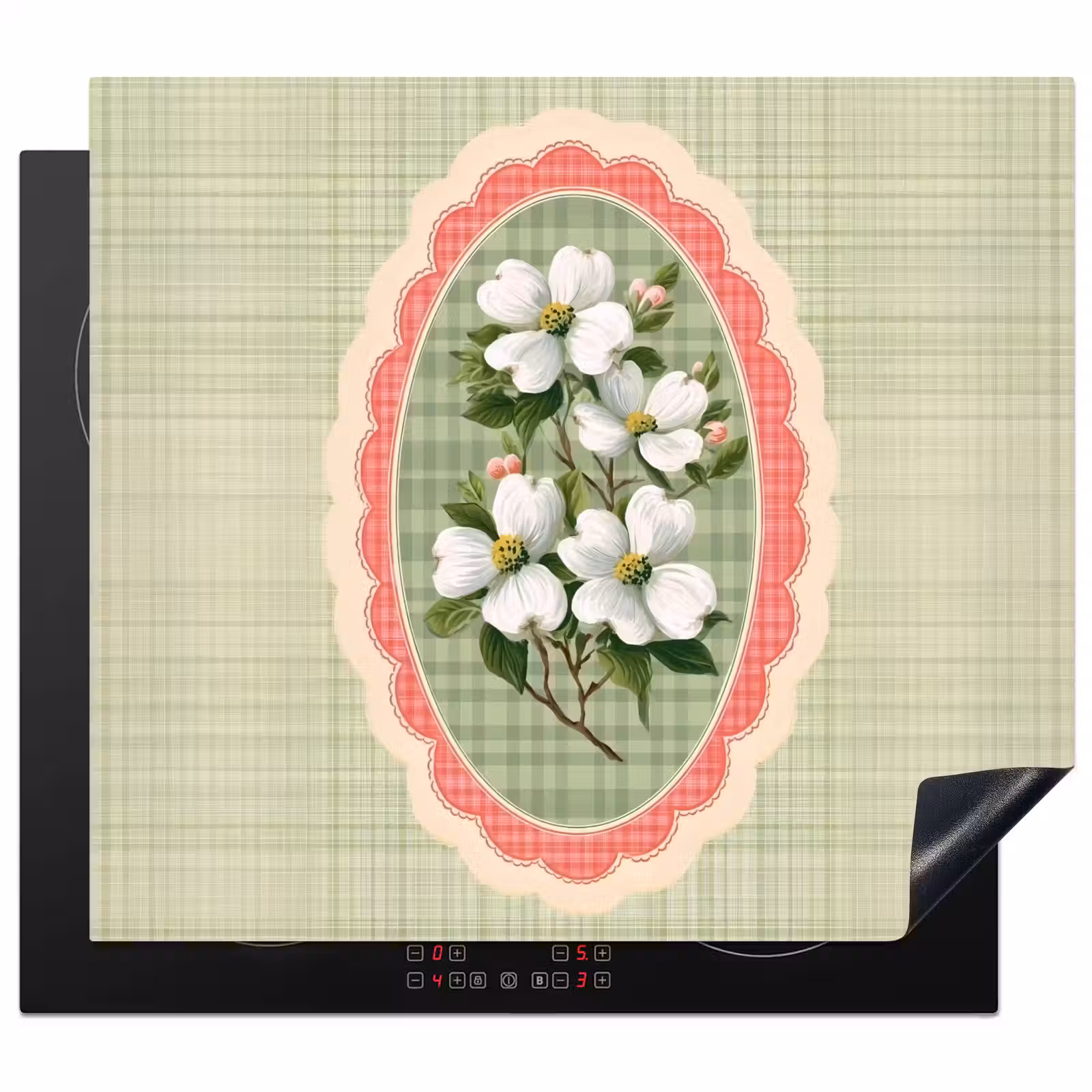Protector de inducción - Flores - Ilustración - A cuadros - Verde — 1