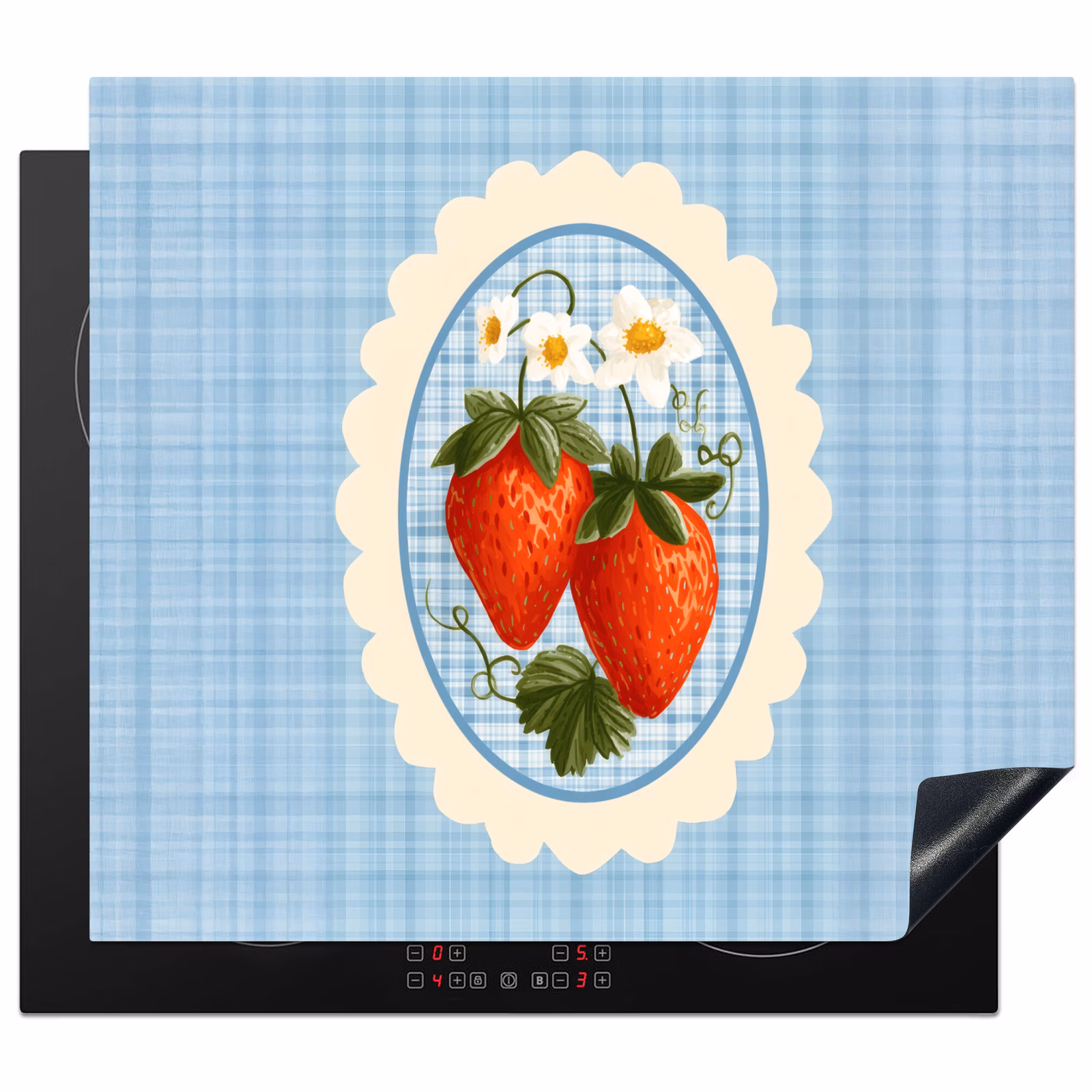 Protector de inducción - Fresas - Marco - Rojo - A cuadros — 1