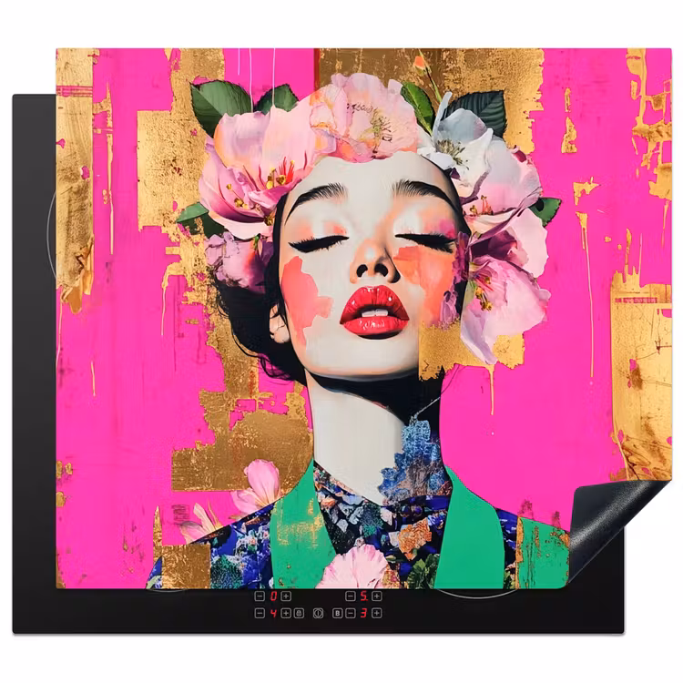 Protector de inducción - Corona de flores - Oro - Mujer - Retrato — 1