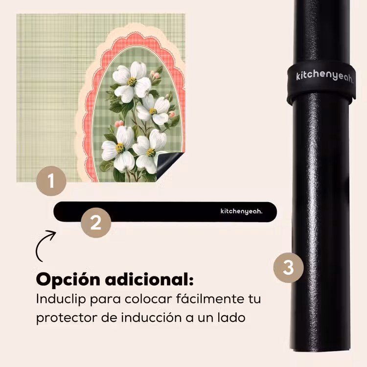 Protector de inducción - Flores - Ilustración - A cuadros - Verde — 8