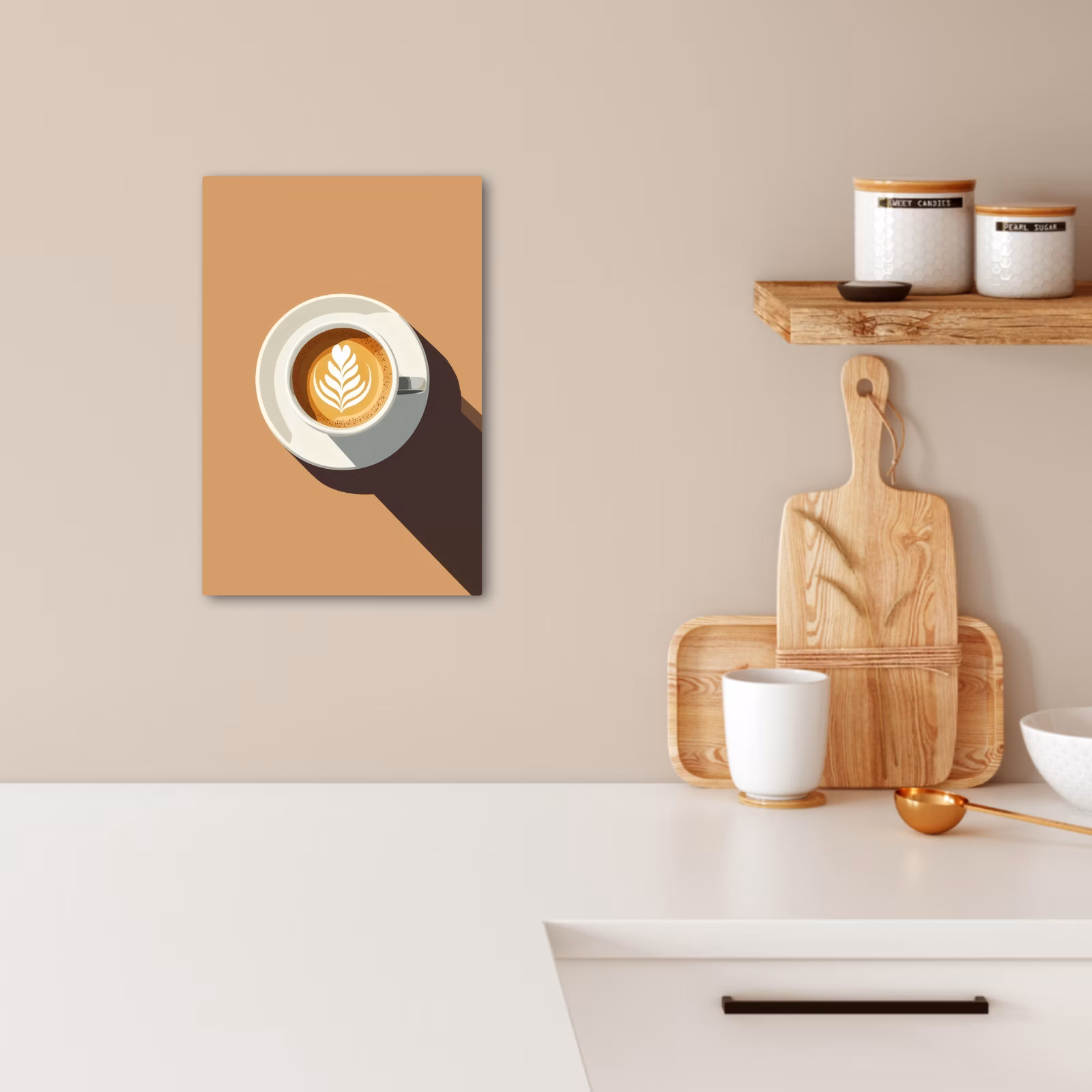 Lienzos decorativos - Capuchino - Taza - Plato - Minimalista — 1