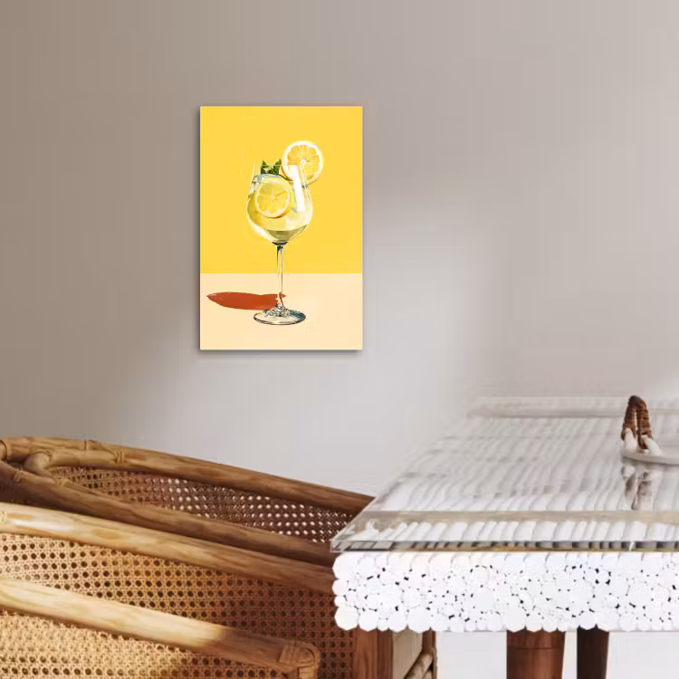 Lienzos decorativos - Copa de vino - Limón - Amarillo - Minimalista — 1