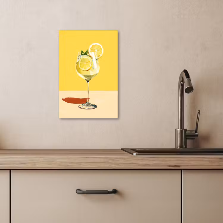 Lienzos decorativos - Copa de vino - Limón - Amarillo - Minimalista — 3