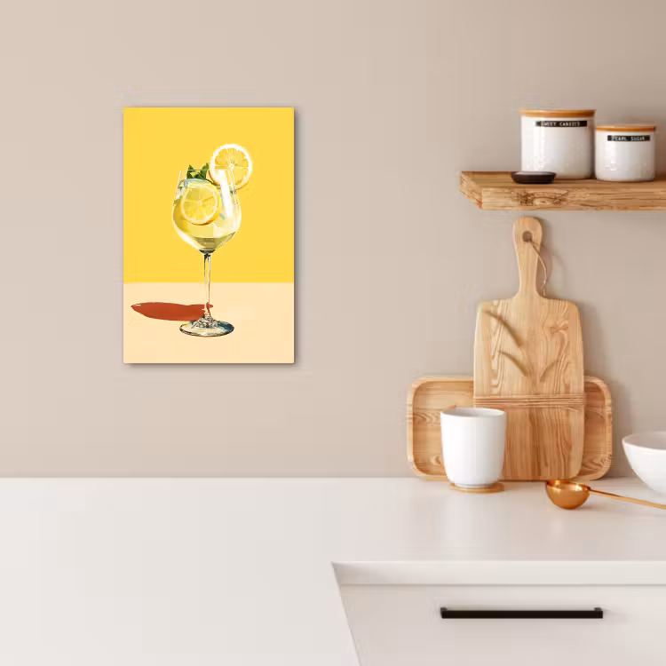 Lienzos decorativos - Copa de vino - Limón - Amarillo - Minimalista — 4