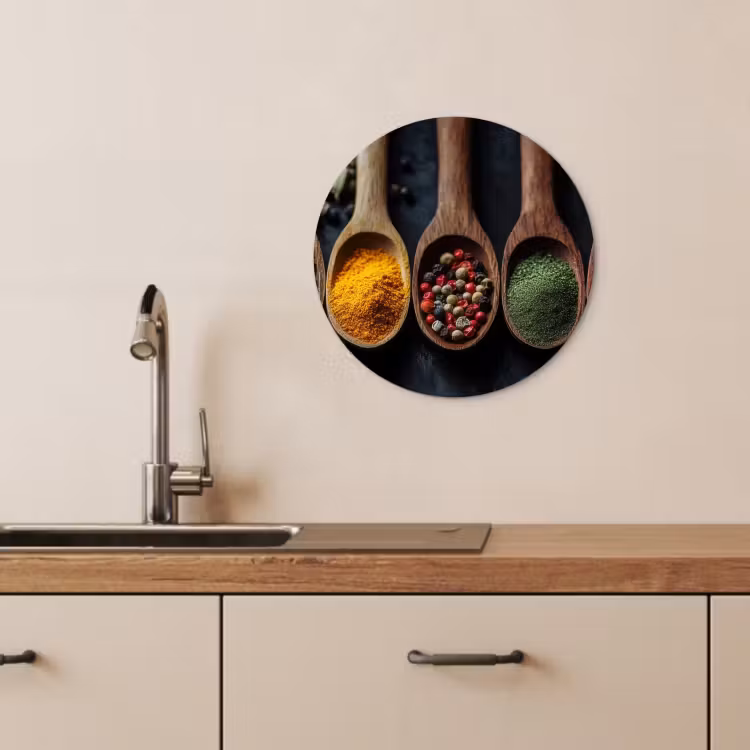 KitchenYeah - Cocina - Círculo mural Forex - Madera - Cucharas - Especias - Hierbas — 3