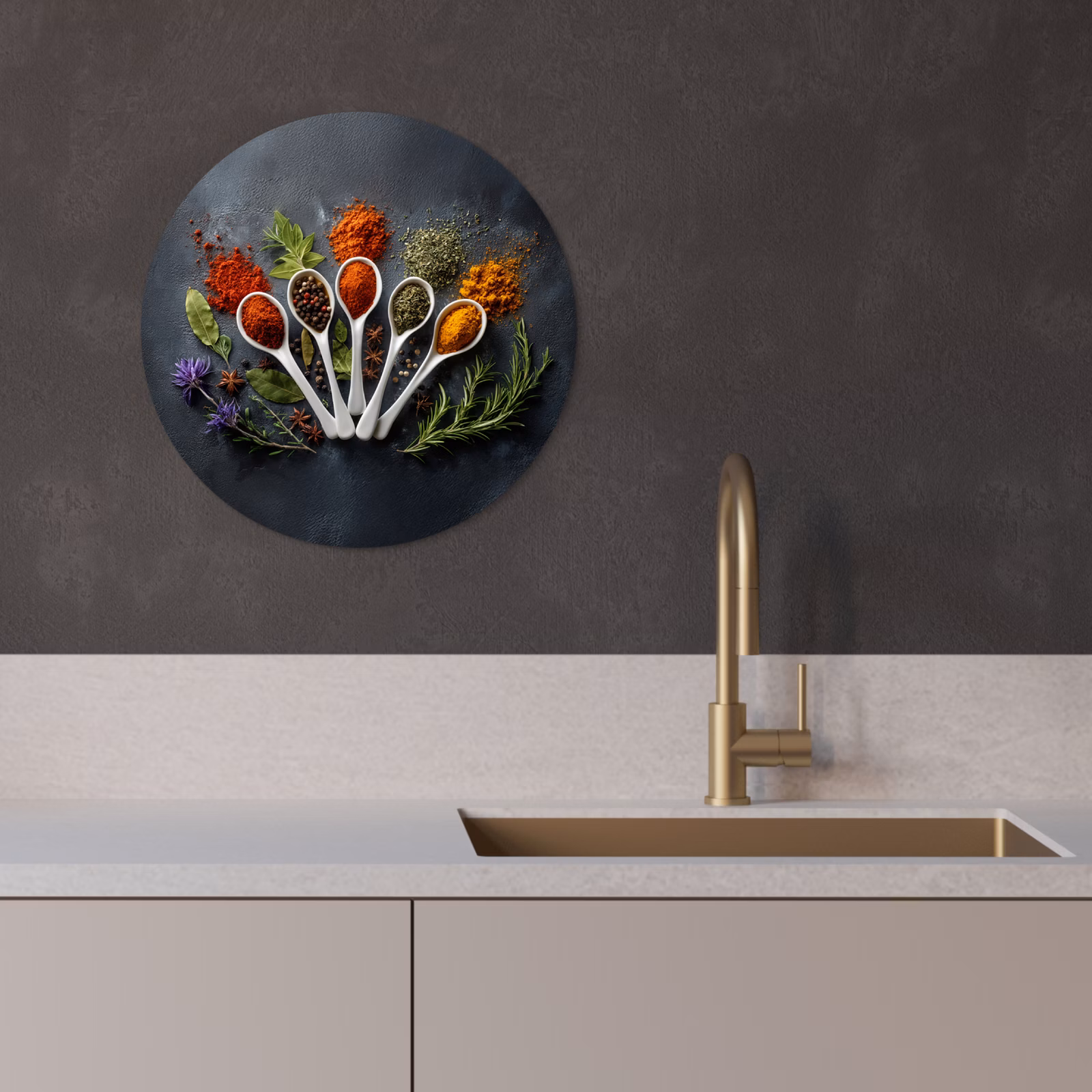 KitchenYeah - Cocina - Círculo mural Forex - Cucharas - Blancas - Polvo - Especias — 1