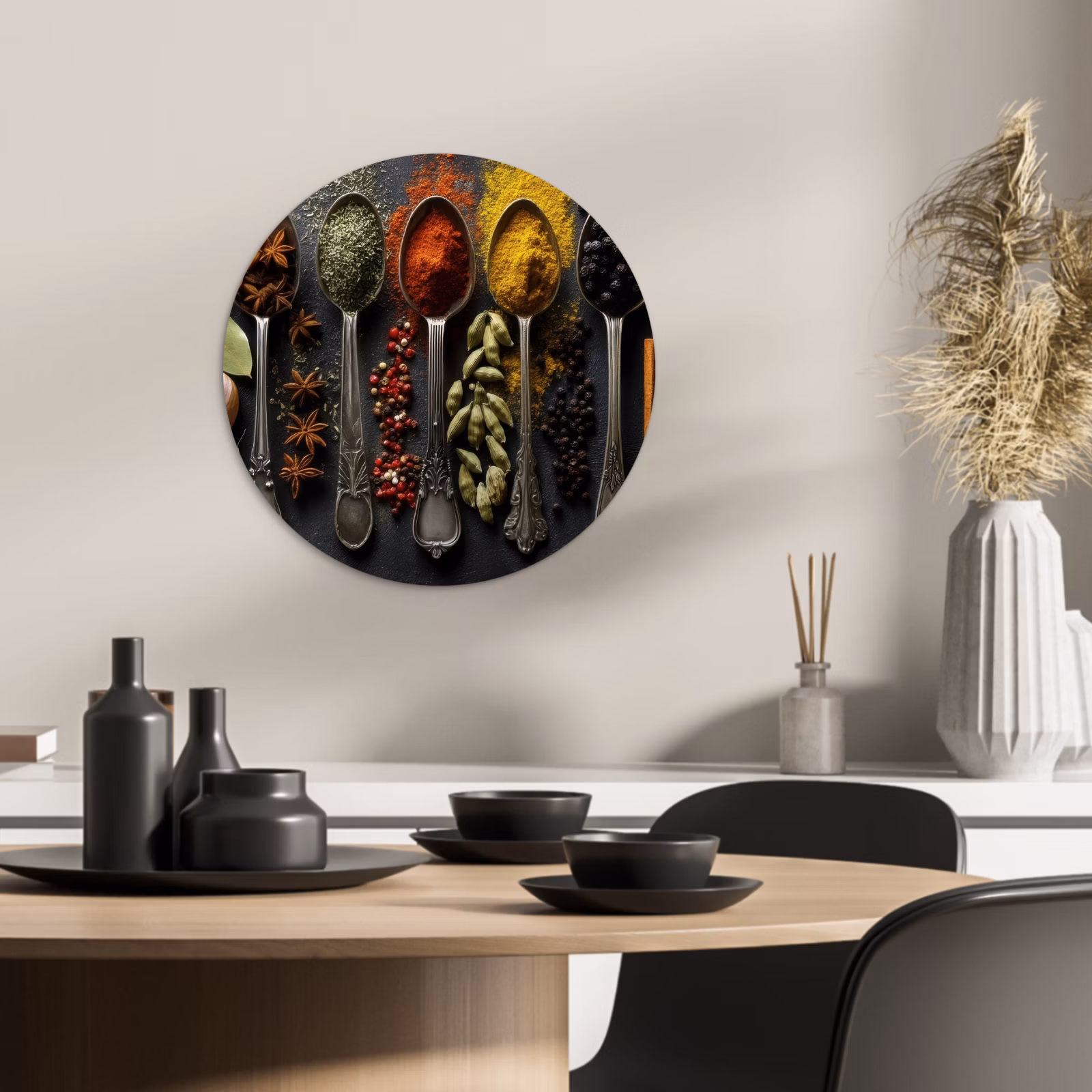 KitchenYeah - Cocina - Círculo mural Forex - Cucharas - Especias - Canela - Chili — 1