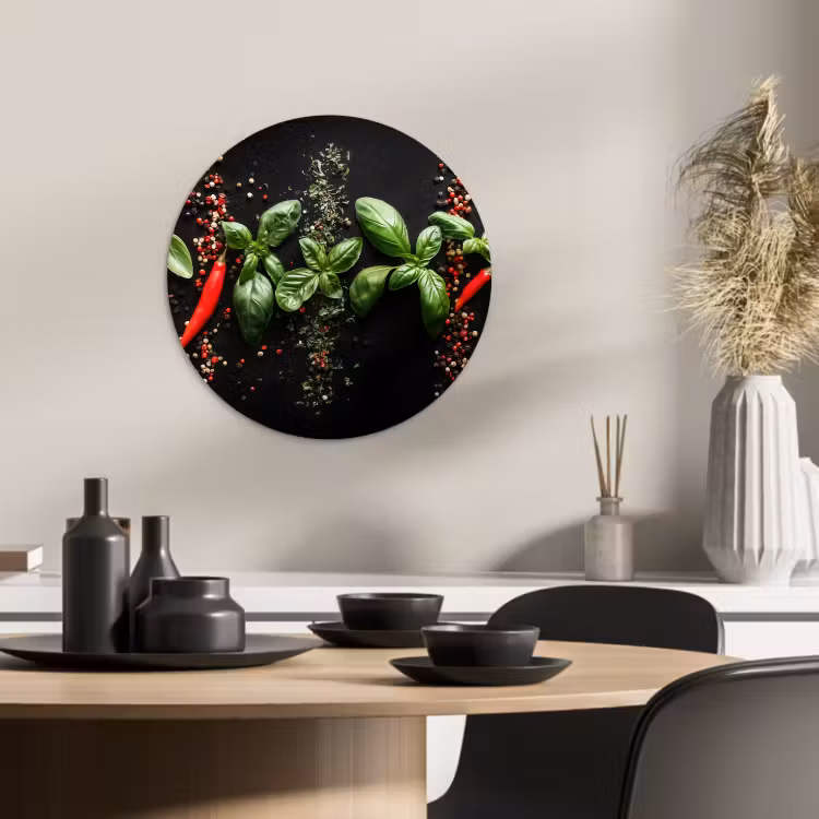 KitchenYeah - Cocina - Círculo mural Forex - Guindilla - Albahaca - Hojas - Roja — 1