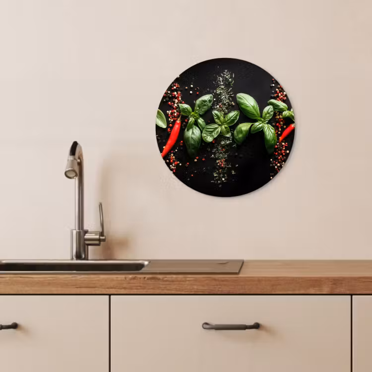 KitchenYeah - Cocina - Círculo mural Forex - Guindilla - Albahaca - Hojas - Roja — 3
