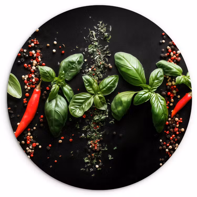 KitchenYeah - Cocina - Círculo mural Forex - Guindilla - Albahaca - Hojas - Roja — 4