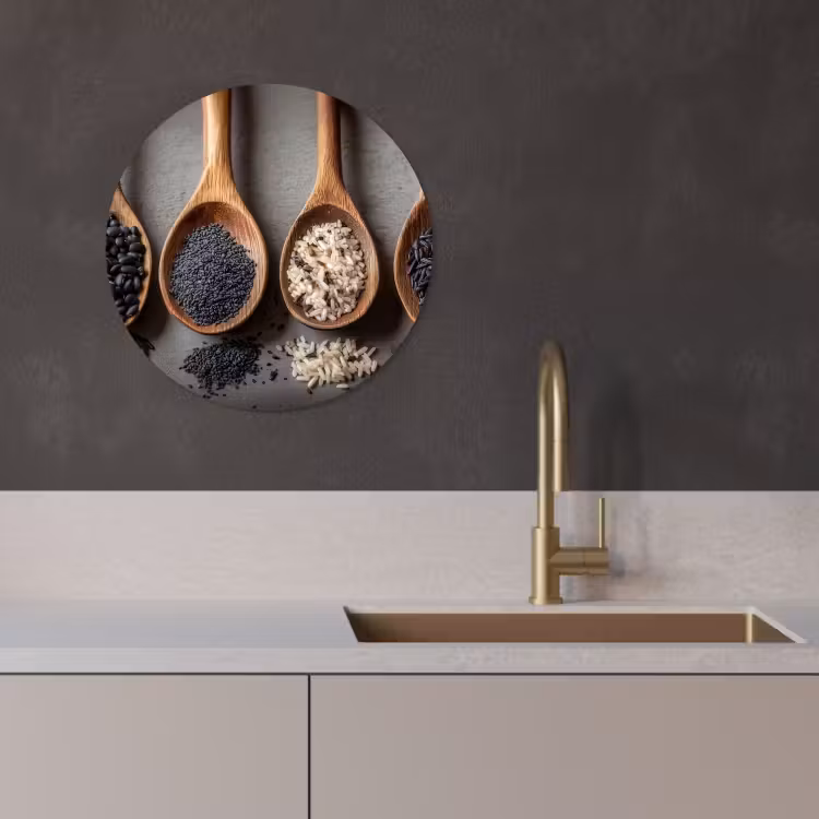 KitchenYeah - Cocina - Círculo mural Forex - Madera - Cucharas - Arroz - Semillas — 2