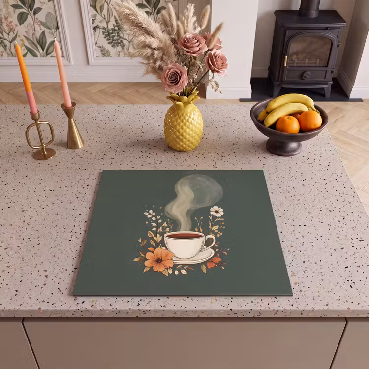 Protector de inducción - Taza - Flores - Verde - Café — 3