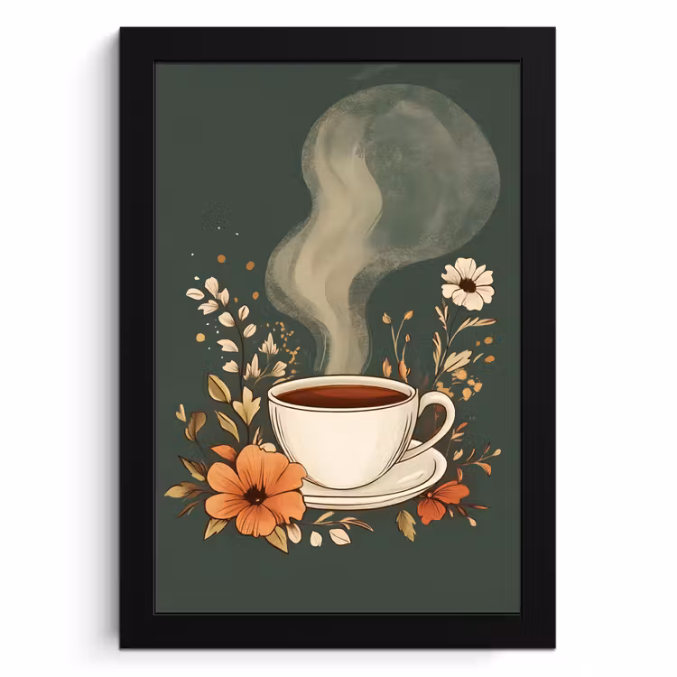 Cuadros enmarcados - Taza - Flores - Verde - Café — 1