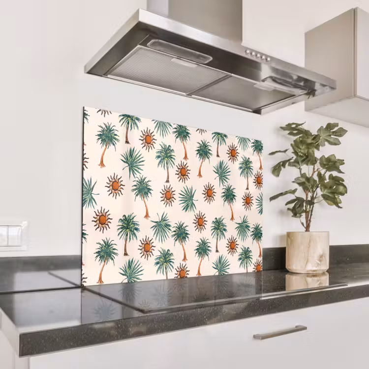 Salpicaderos de cocina- Nostálgico - Costa - Mar - Palmeras - Sol - Verde — 1