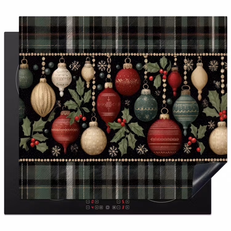 Protector de inducción - Adornos de Navidad - Rojo - Ramas de acebo - Patrón — 1
