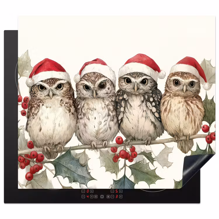 Protector de inducción - Búhos - Rama - Hojas de acebo - Gorro de Papá Noel — 1