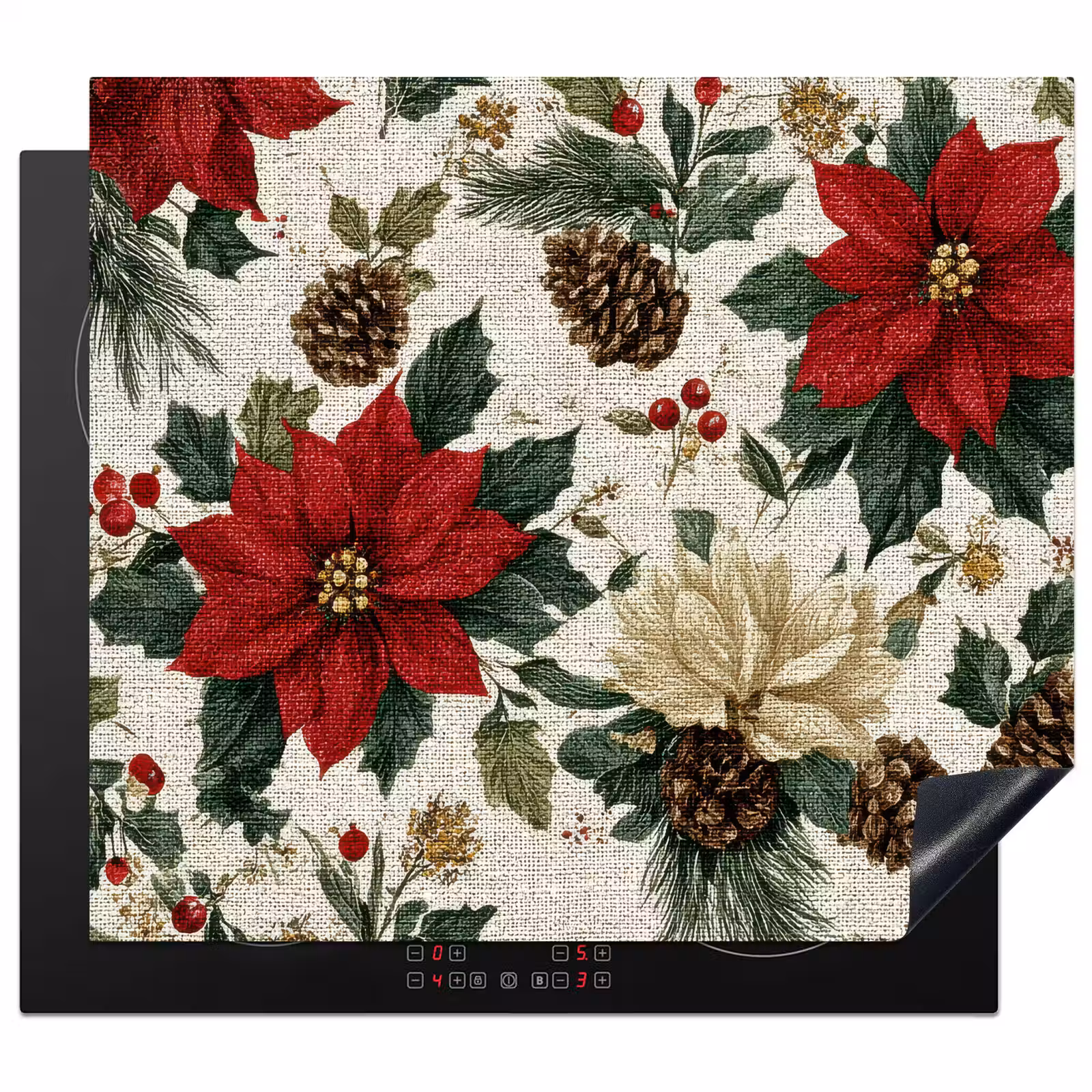 Protector de inducción - Festivo - Patrón textil - Flores navideñas - Colorido — 1