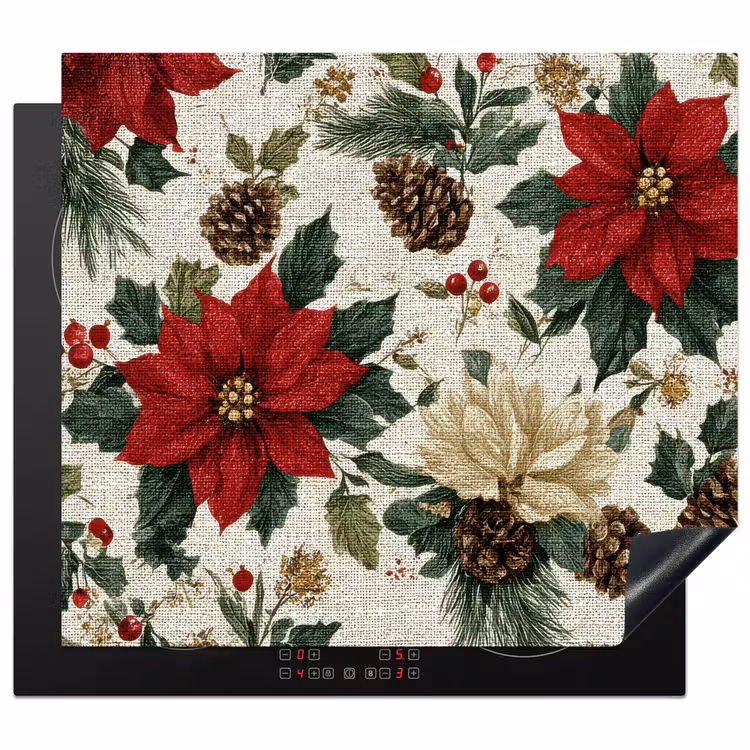 Protector de inducción - Festivo - Patrón textil - Flores navideñas - Colorido — 1