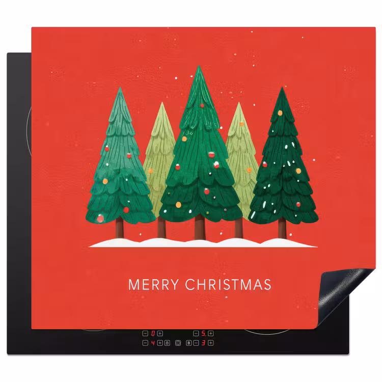 Protector de inducción - Minimalista - Árboles de Navidad - Rojo - Nieve — 1