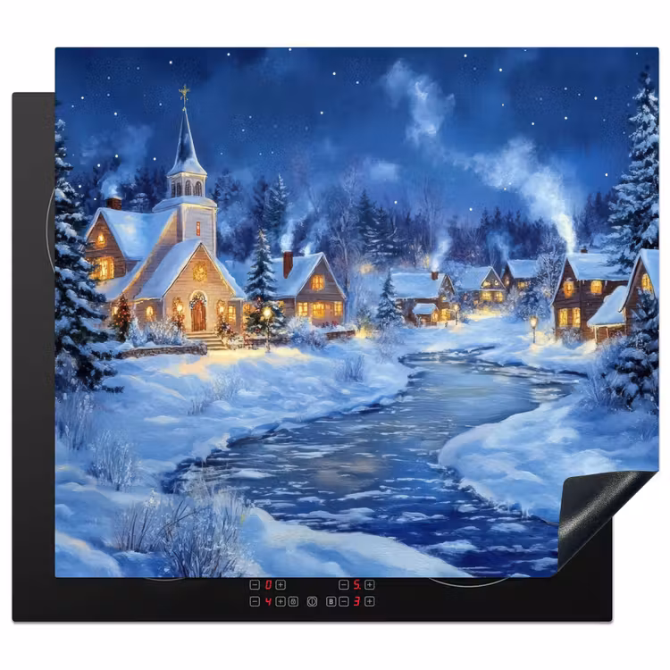 Protector de inducción - Noche de invierno - Pueblo navideño - Oscuridad — 1