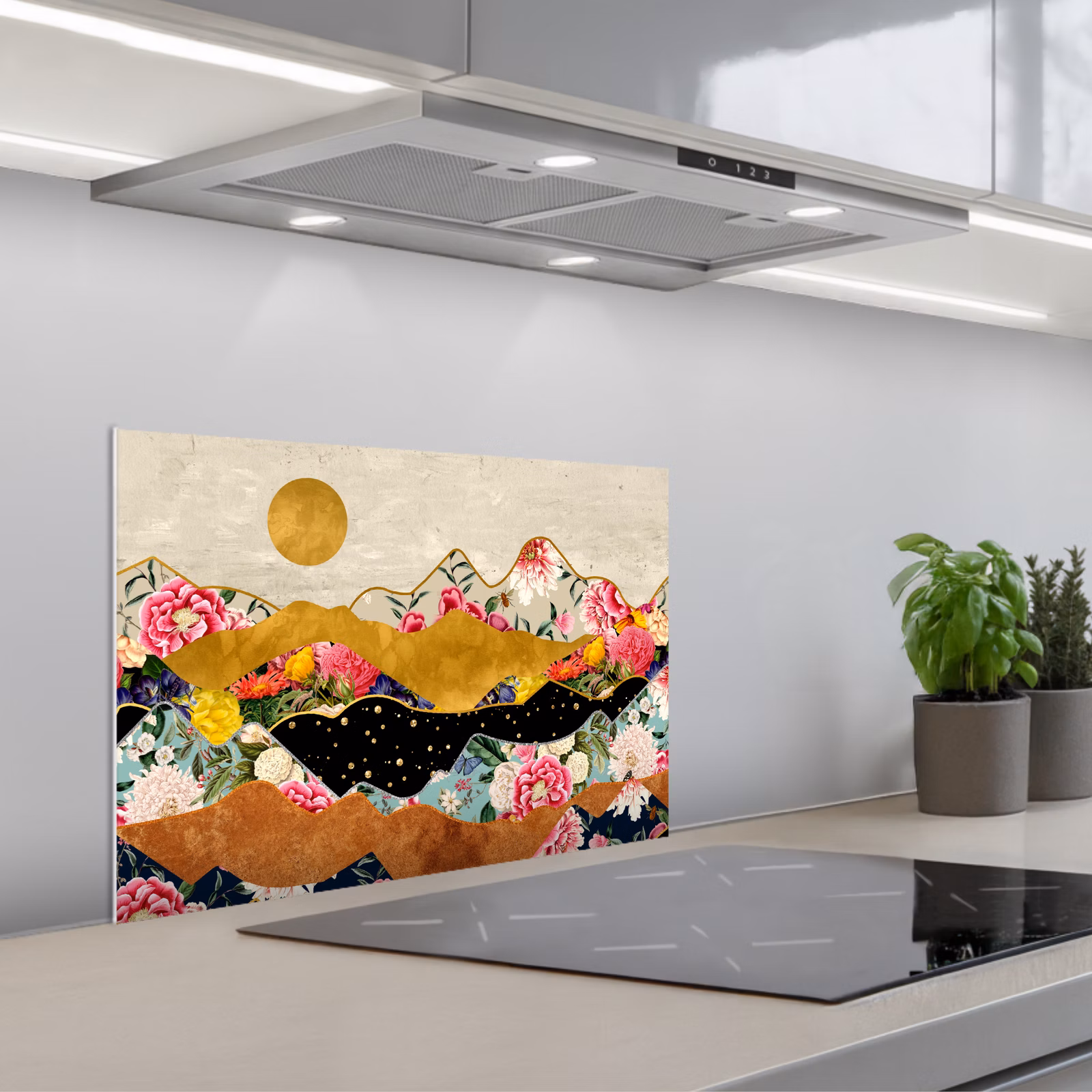 Salpicaderos de cocina - Oro - Flores - Impresión - Abstracto - Paisaje - Patrones — 1