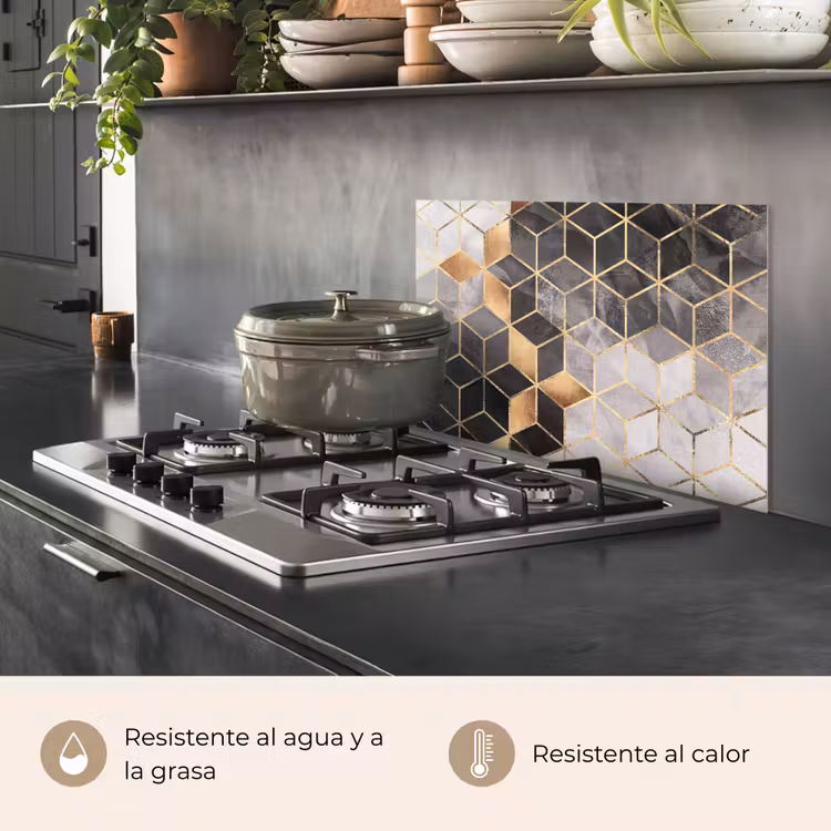 Salpicaderos de cocina - Abstracto - Cubo - Oro - Patrones - Negro - Blanco — 2