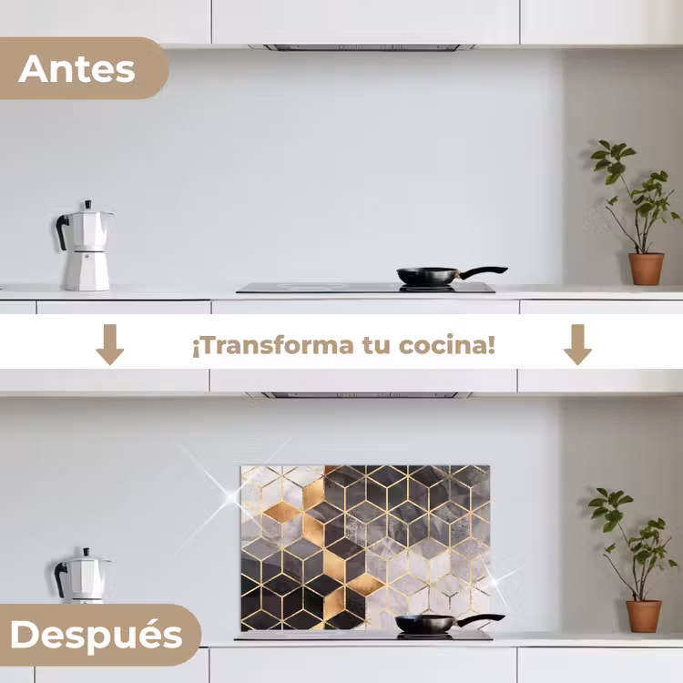 Salpicaderos de cocina - Abstracto - Cubo - Oro - Patrones - Negro - Blanco — 7