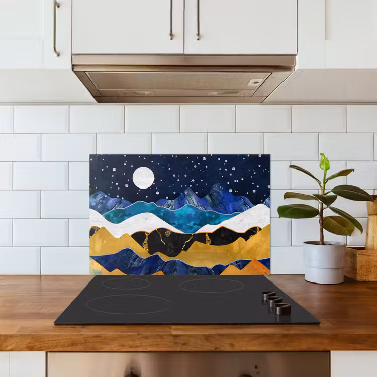 Salpicaderos de cocina - Noche - Oro - Mármol - Abstracto - Paisaje - Montaña — 3