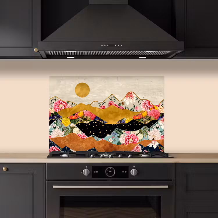 Salpicaderos de cocina - Oro - Flores - Impresión - Abstracto - Paisaje - Patrones — 5