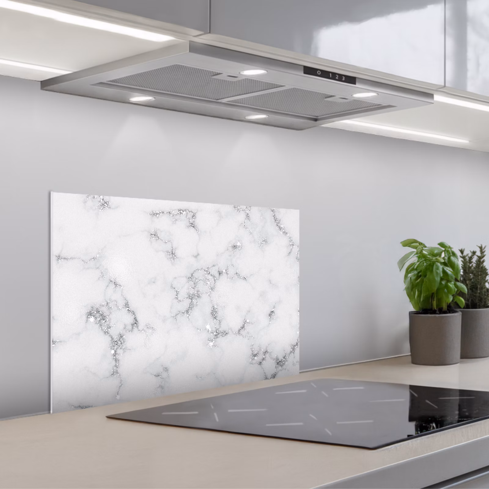 Salpicaderos de cocina - Mármol - Blanco - Plata - Purpurina - Aspecto de mármol - Chic — 1