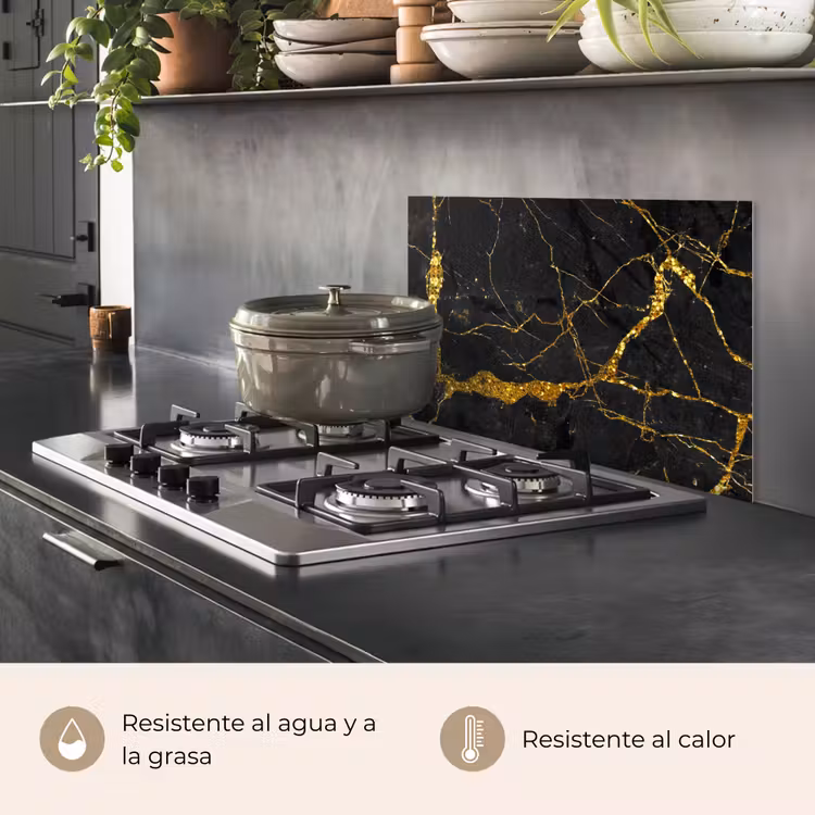 Salpicaderos de cocina - Mármol - Oro - Negro - Aspecto de mármol - Lujo - Brillo — 2