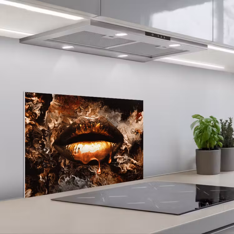 Salpicaderos de cocina - Oro - Labios - Arte - Oro - Lujo - Abstracto — 1