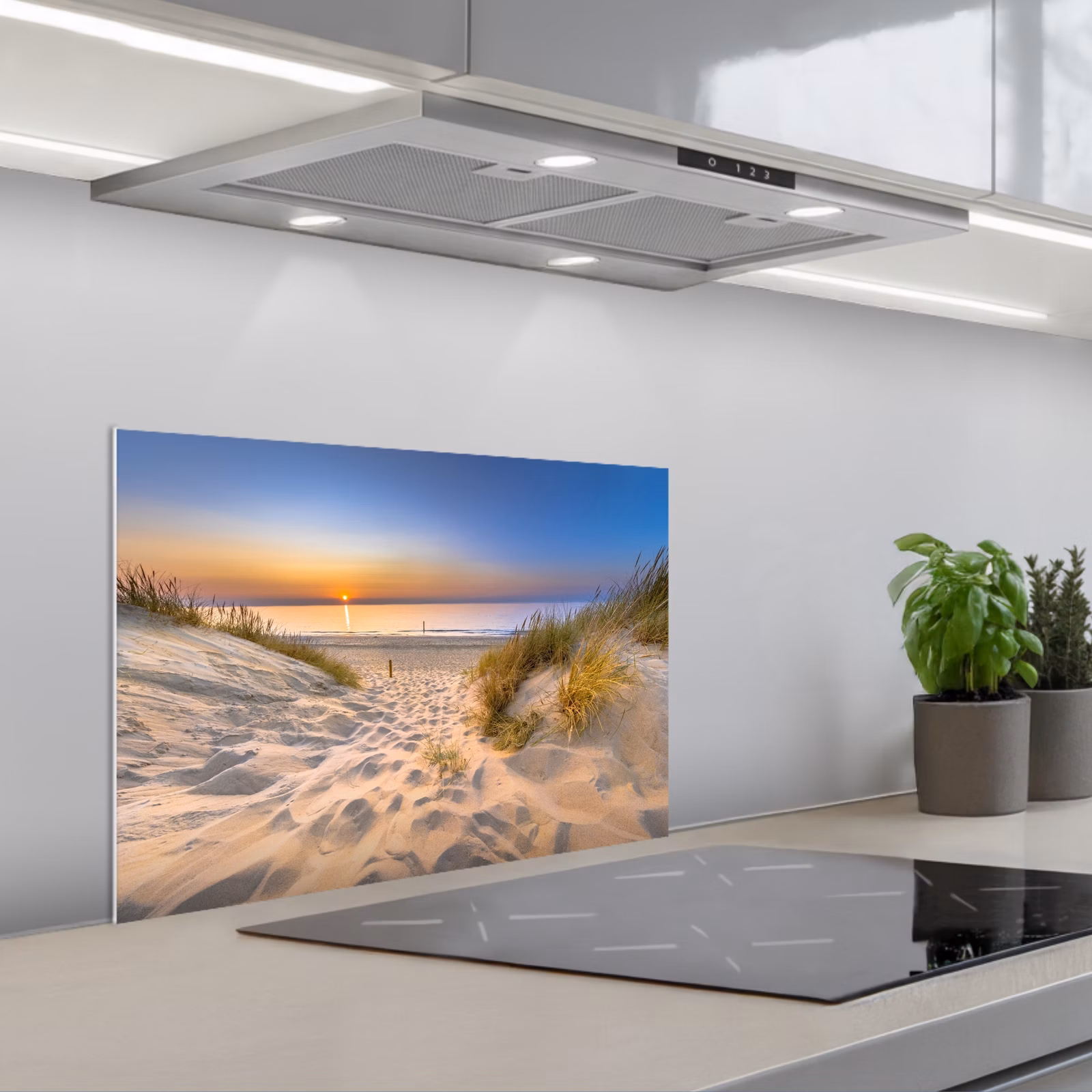 Salpicaderos de cocina - Duna - Puesta de sol - Horizonte - Playa - Hierba — 1