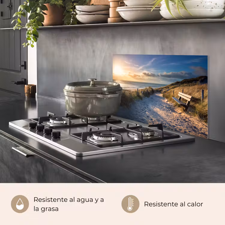 Salpicaderos de cocina - Puesta de sol - Playa - Duna - Hierba - Banco — 2