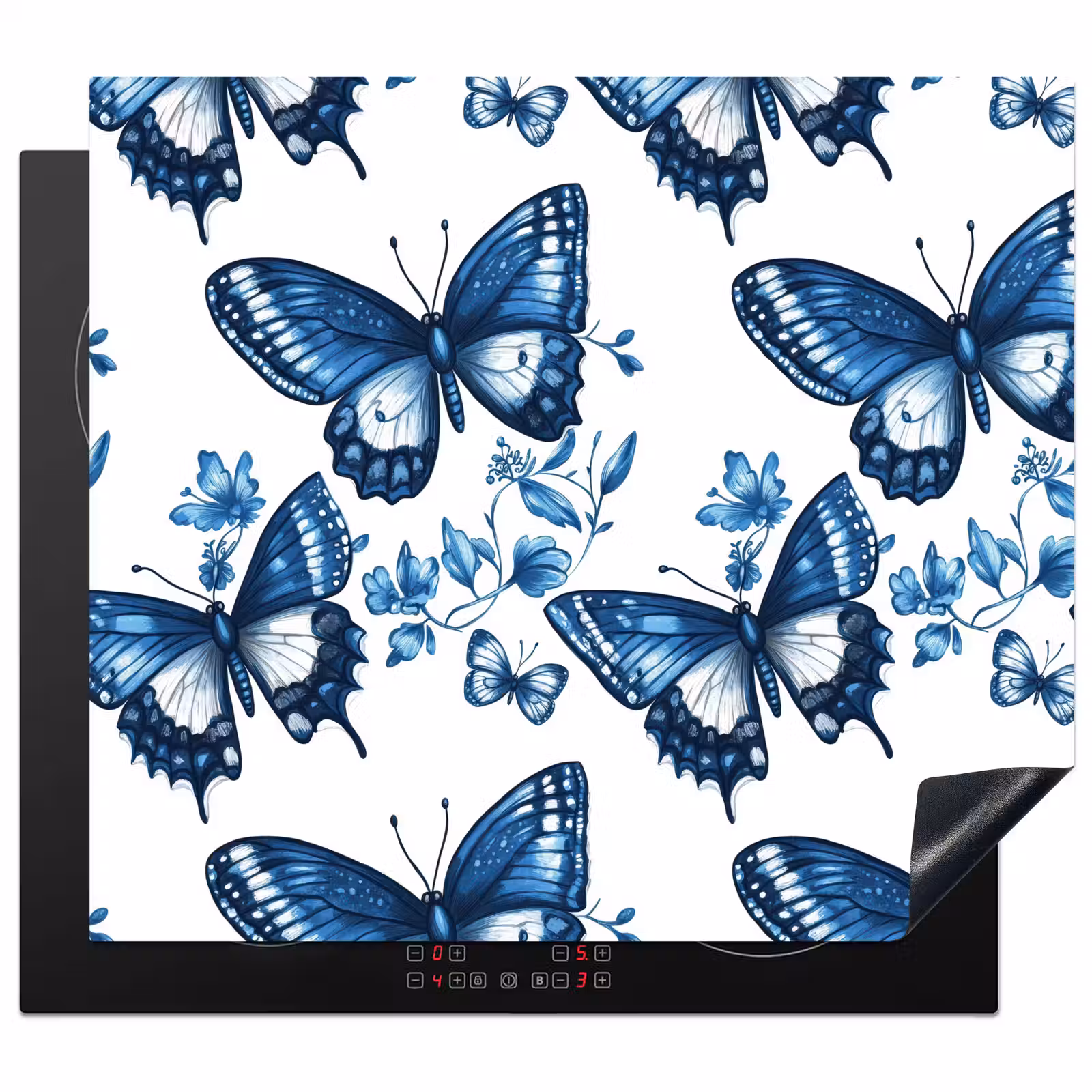 Protector de inducción - Azul - Mariposas - Flores - Blanco — 1