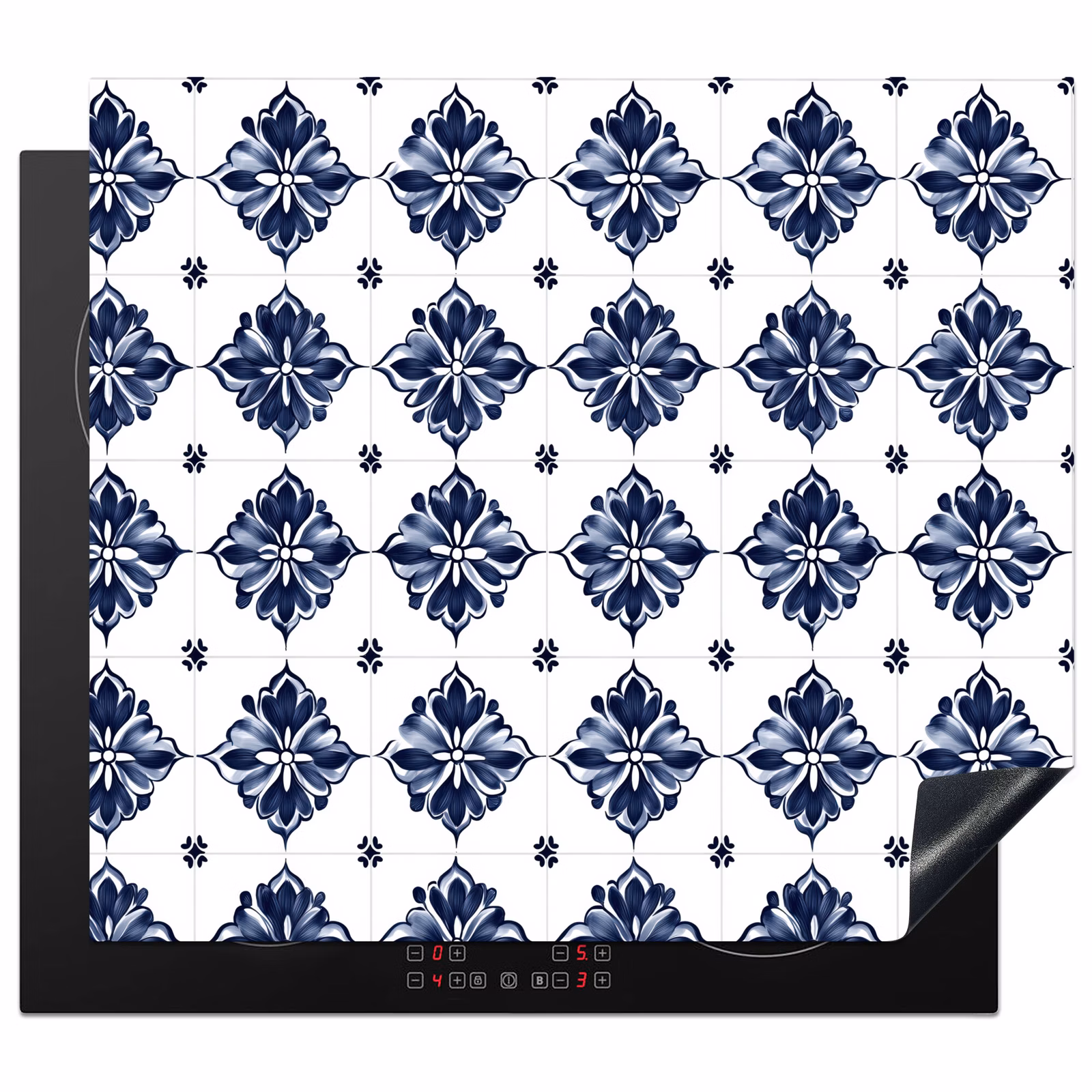 Protector de inducción - Motivo de azulejos - Azul - Blanco - Flor — 1