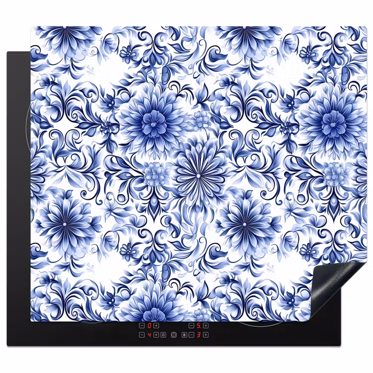 Protector de inducción - Flores - Azul - Patrón - Blanco — 1