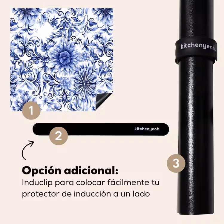 Protector de inducción - Flores - Azul - Patrón - Blanco — 8