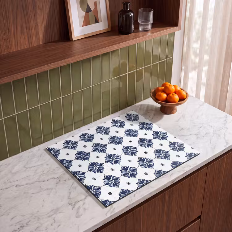 Protector de inducción - Motivo de azulejos - Azul - Blanco - Flor — 4