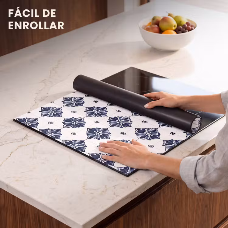 Protector de inducción - Motivo de azulejos - Azul - Blanco - Flor — 7