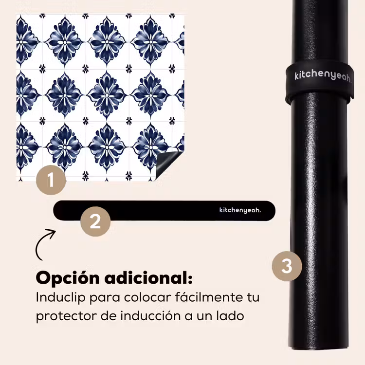 Protector de inducción - Motivo de azulejos - Azul - Blanco - Flor — 8