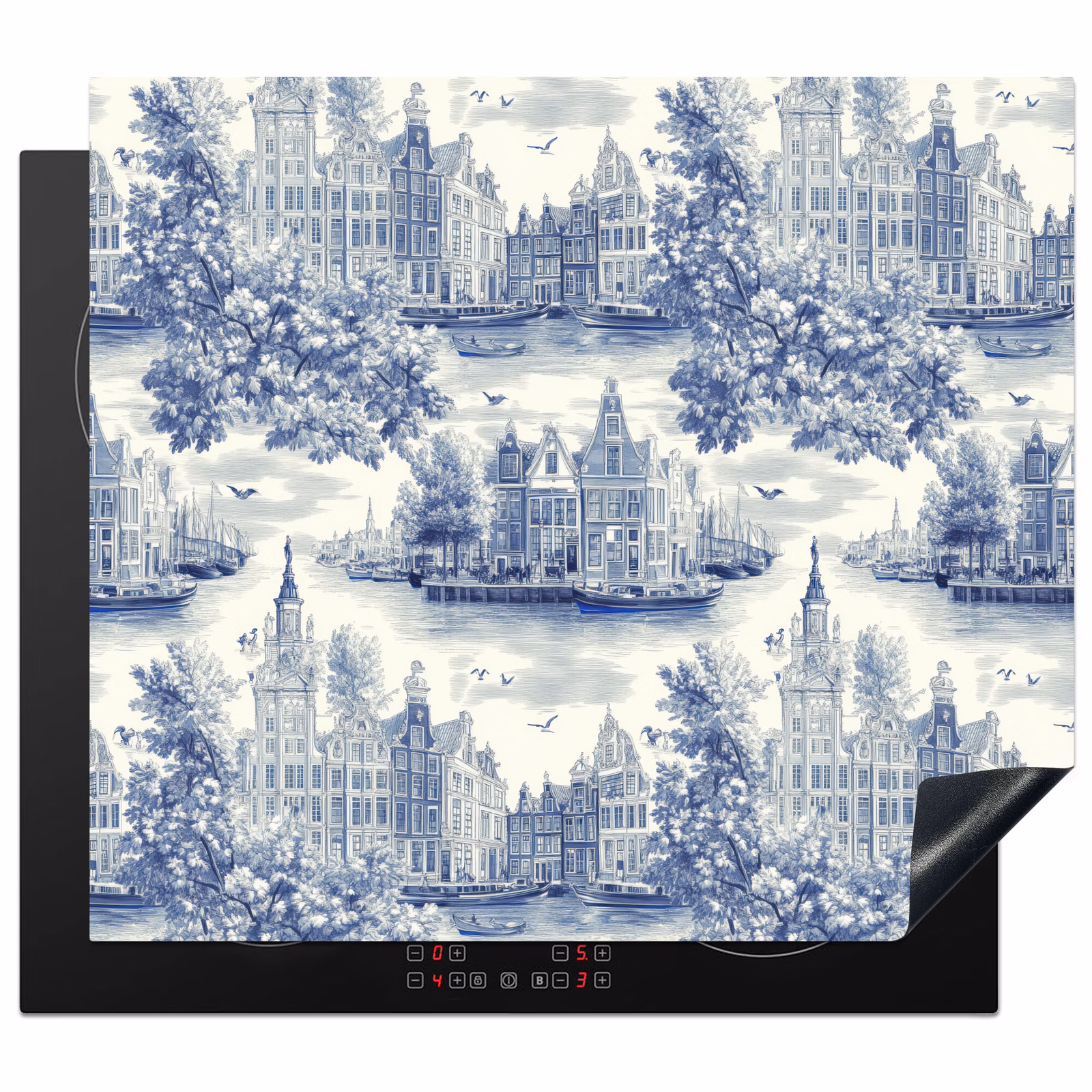 Protector de inducción - Casas - Árboles - Agua - Pájaros - Azul — 1
