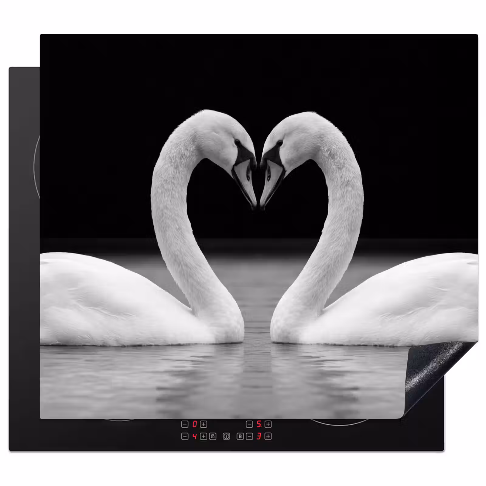 Protector de inducción - Cisnes - Corazón - Negro - Blanco — 1