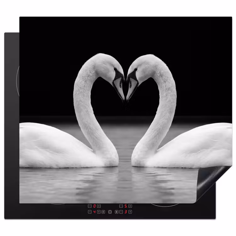 Protector de inducción - Cisnes - Corazón - Negro - Blanco — 1