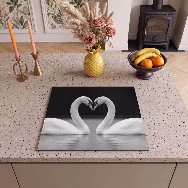 Protector de inducción - Cisnes - Corazón - Negro - Blanco — 3