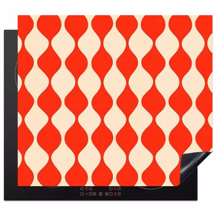 Protector de inducción - Motivo ondulado - Retro - Rojo - Beige — 1