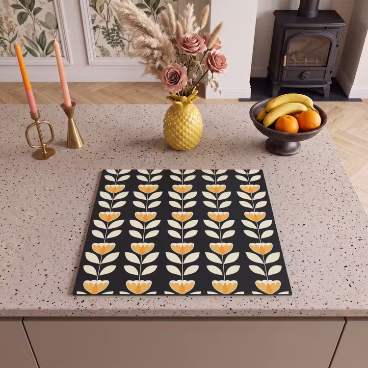 Protector de inducción - Retro - Flor - Negro - Amarillo ocre — 3