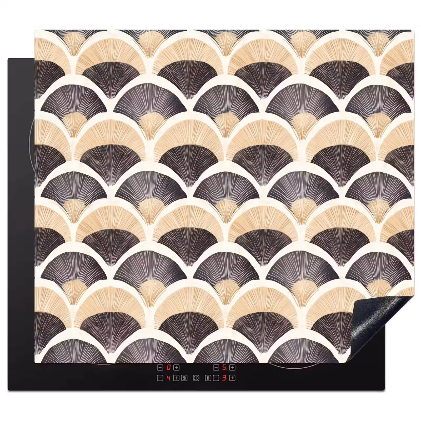 Protector de inducción - Abanico - Patrón - Negro - Beige — 1