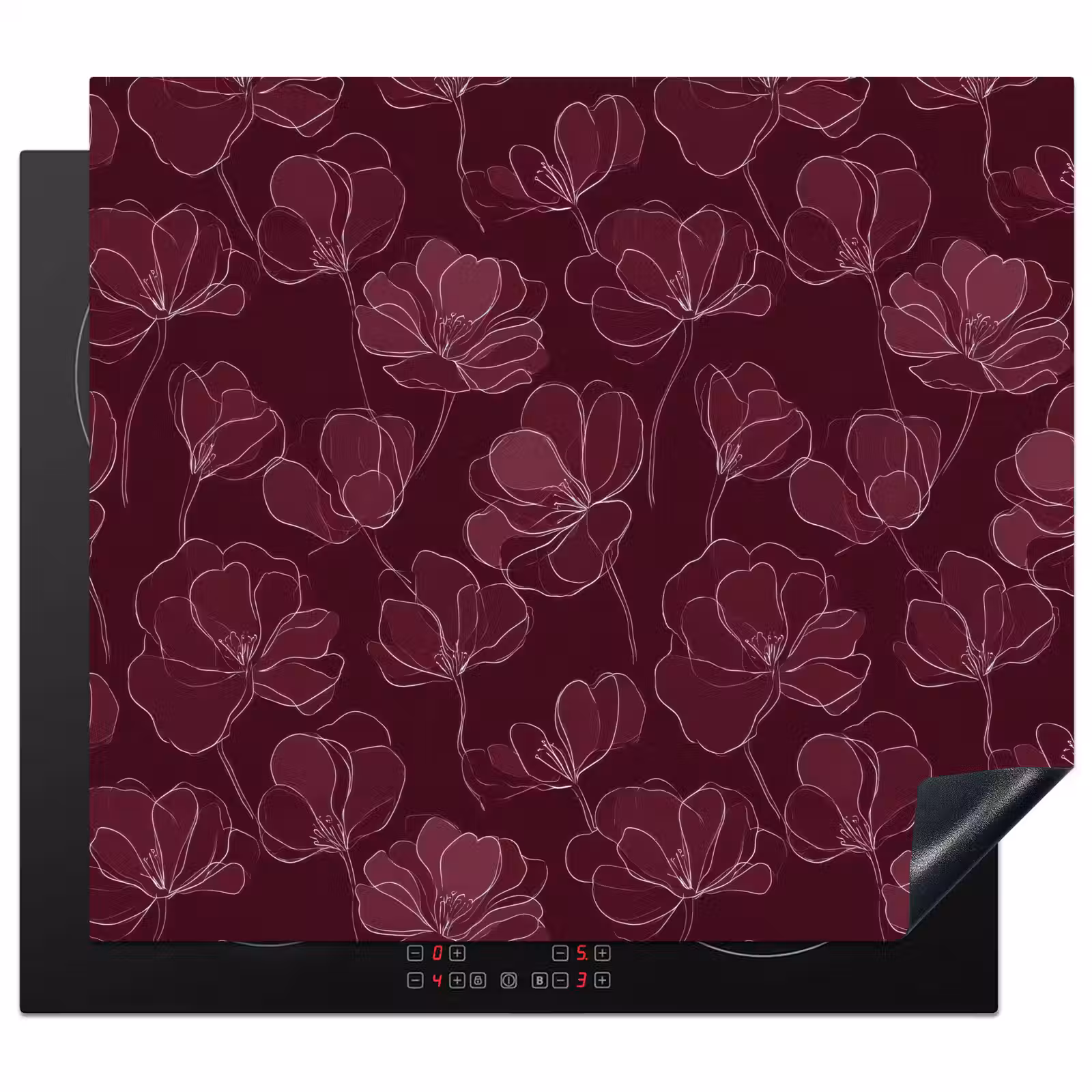 Protector de inducción - Flores - Patrón - Borgoña — 1