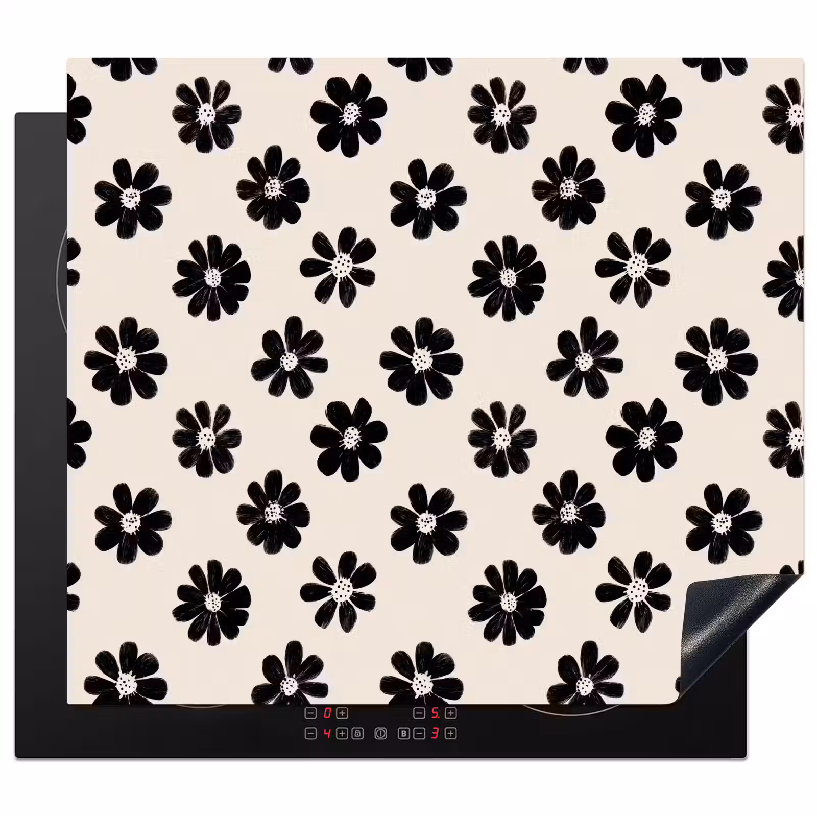 Protector de inducción - Gráfico - Margaritas - Negro - Beige — 1